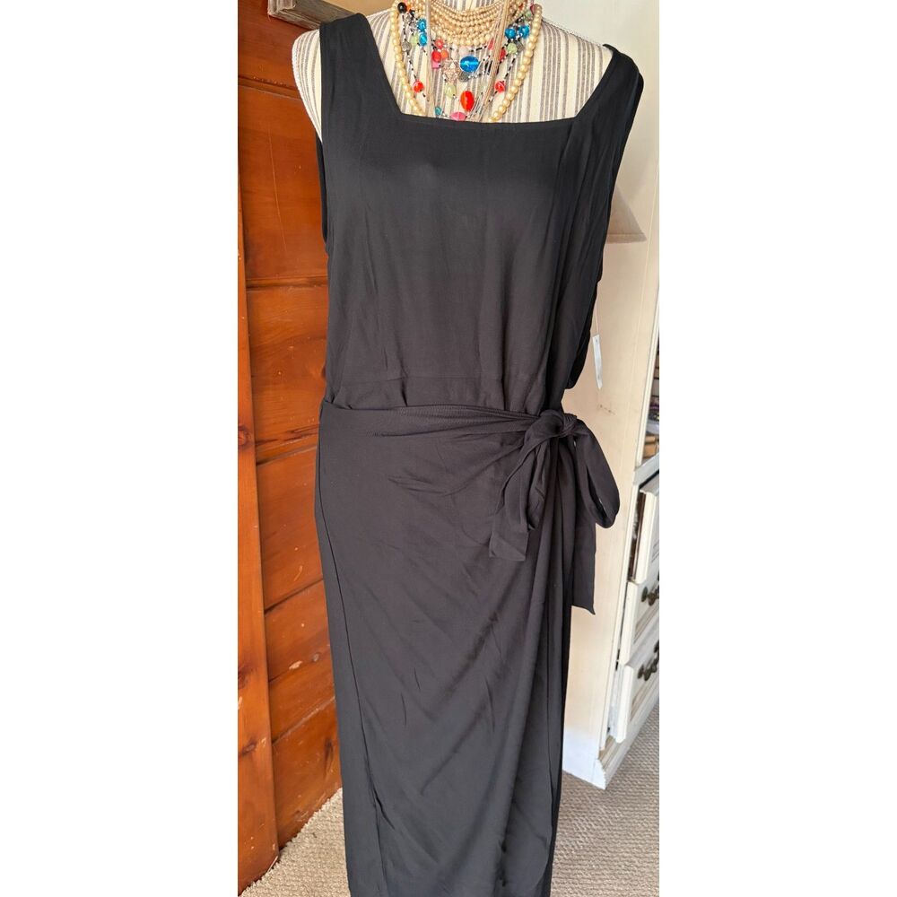 NWT GoodThreads Black Faux Wrap XL Sleeveless Dress